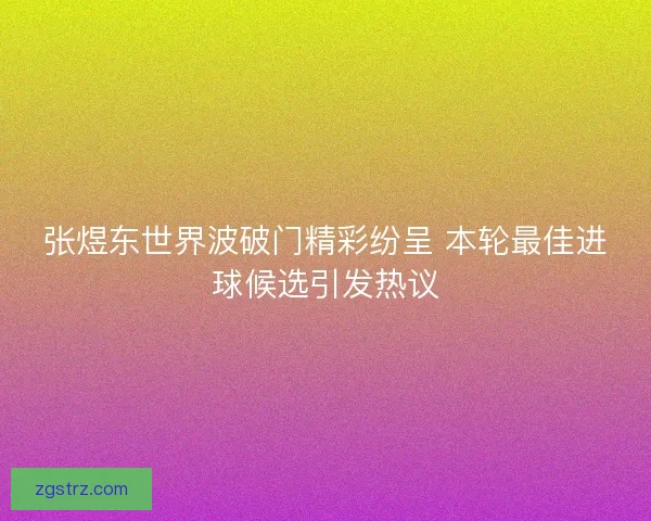 张煜东世界波破门精彩纷呈 本轮最佳进球候选引发热议 张煜东世界波破门精彩纷呈 本轮最佳进球候选引发热议