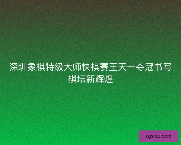 深圳象棋特级大师快棋赛王天一夺冠书写棋坛新辉煌